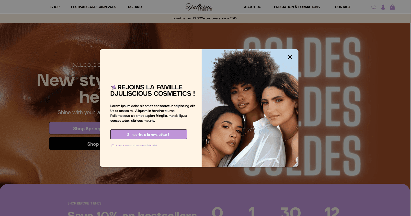 Pop-up d'inscription newsletter "Rejoins la famille Djuliscious Cosmetics"