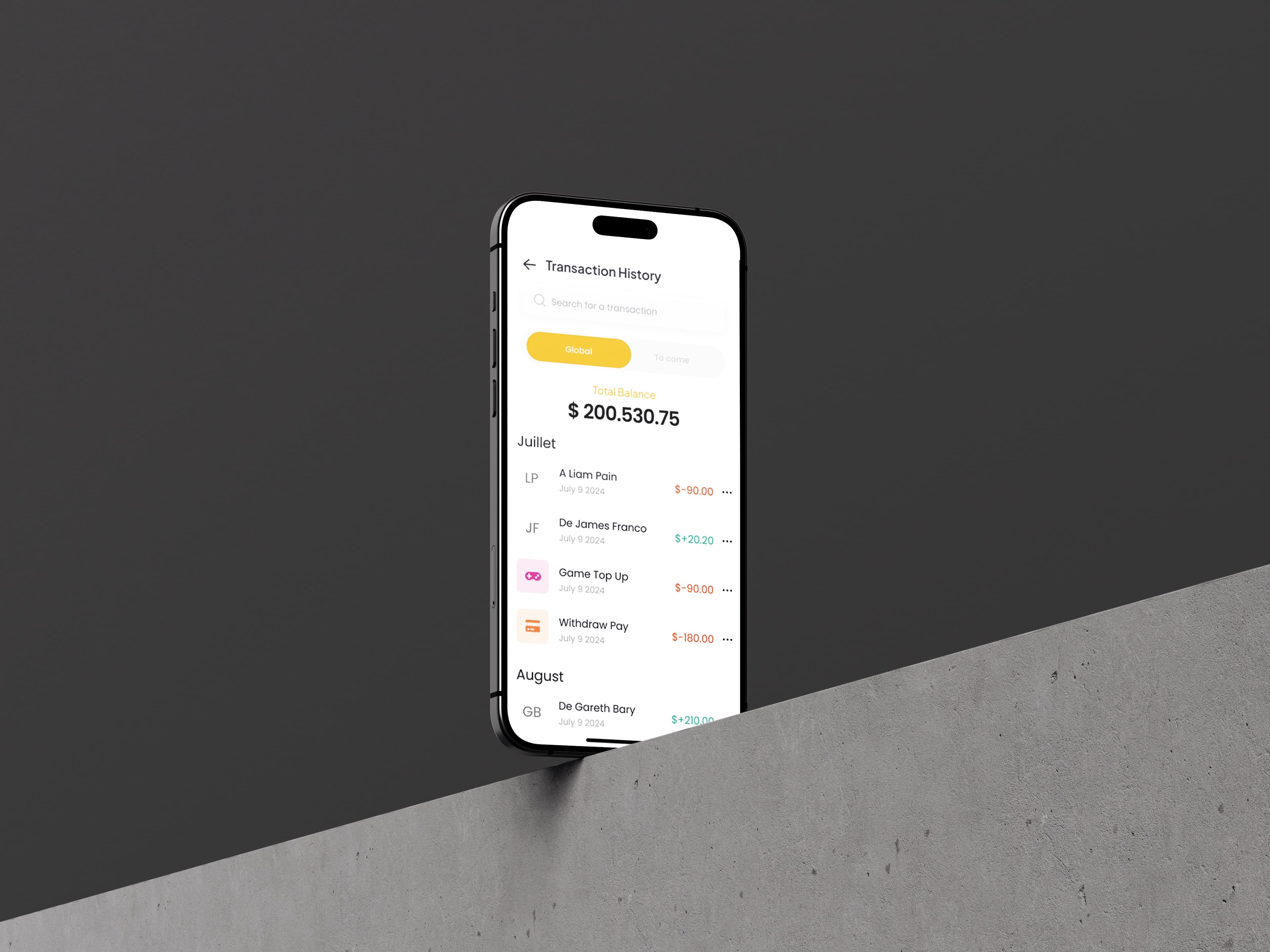 Historique des transactions avec filtres