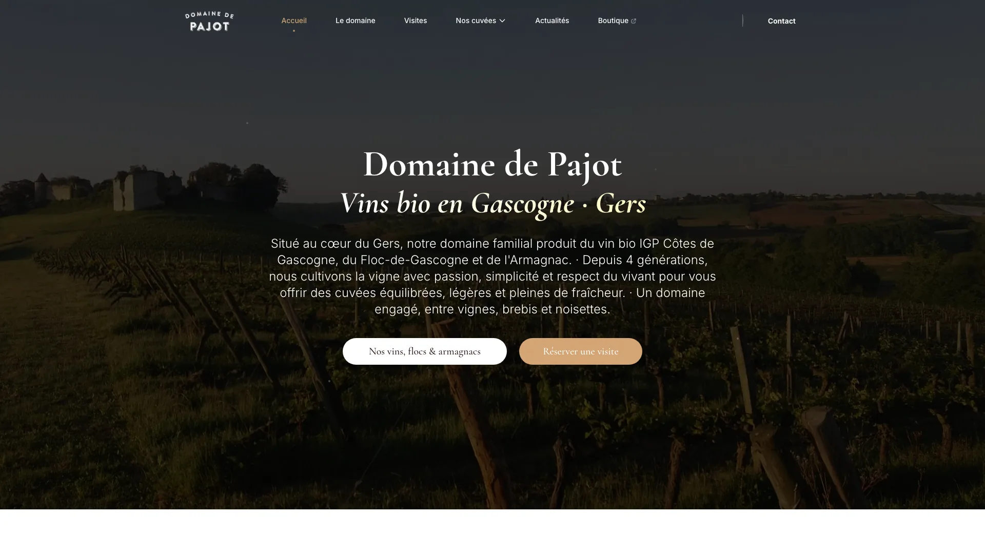Site web du Domaine de Pajot — vignoble bio du Gers