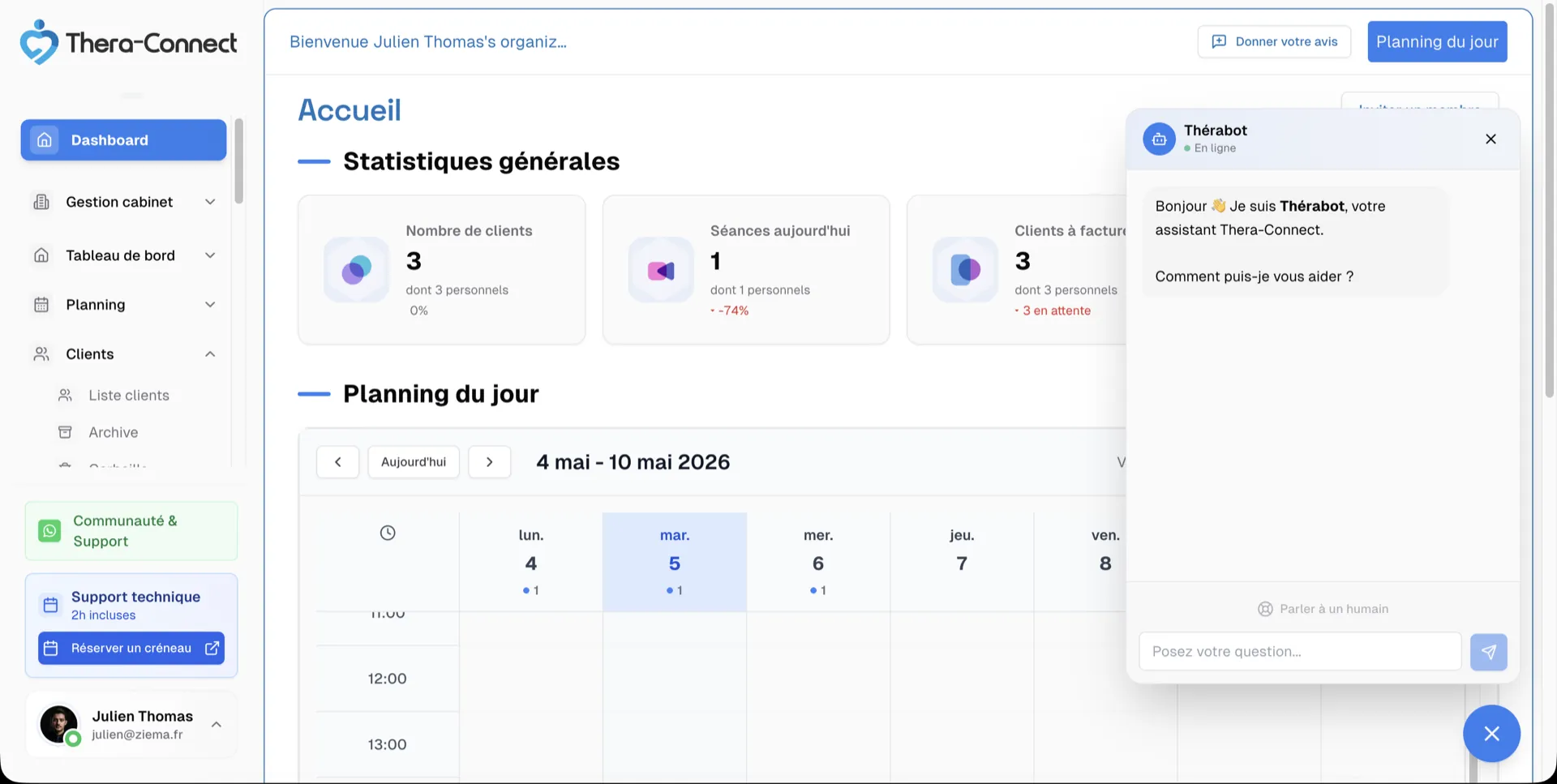 Anamnèse assistée par chatbot IA dans Théra-Connect